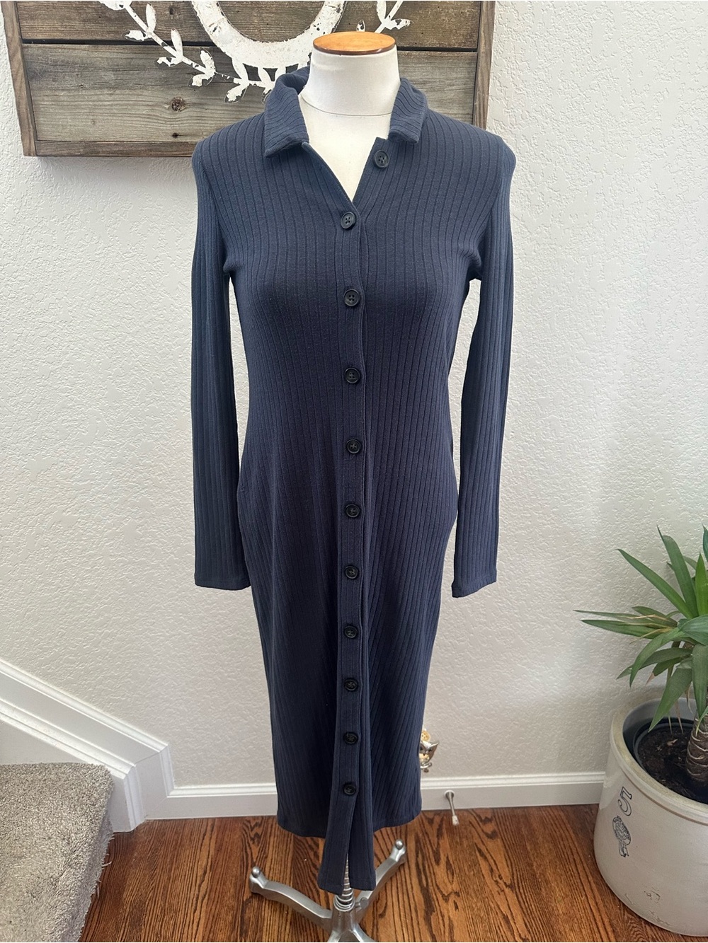 Madewell blue ribbed stretch knit dress ladies size XS